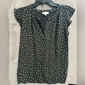 LOFT Outlet Gray and White Polka Dot V-neck Blouse